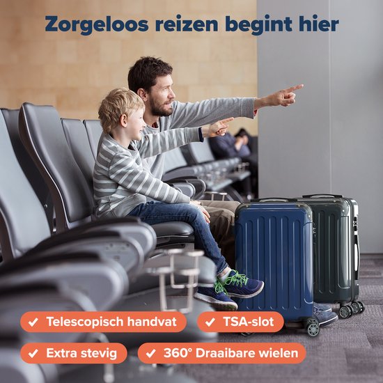 TRVLMORE Valise à main - 45L - Serrure TSA - Léger - Extensible - Trolley - 54x36x22cm - Bleu foncé