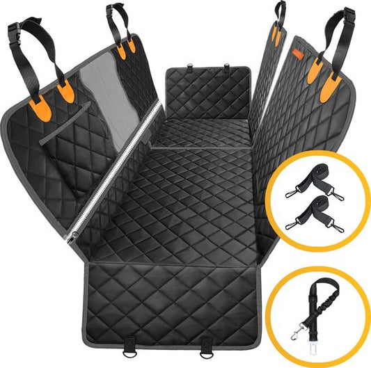 Tapis pour chien Jake and Jacky Car Rear Seat and Trunk Luxe - Tapis pour chien - Housse de protection - Tapis pour chien - Sac de rangement et ceinture de sécurité inclus - 137x148 cm