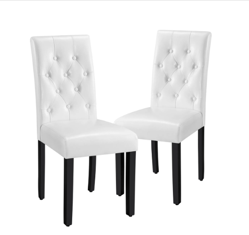 Yaheetech Lot de 2 chaises de salle à manger - Blanc - 45,5 x 60,5 x 98 cm - Dossier haut, simili cuir