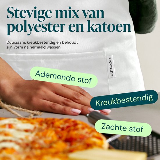 Tablier de cuisine Castagnola - Hydrofuge et anti-salissures - Tablier de cuisine professionnel - Tablier de barbecue pour femmes et hommes - Unisexe - Boucle réglable - Poches extra-larges - Blanc