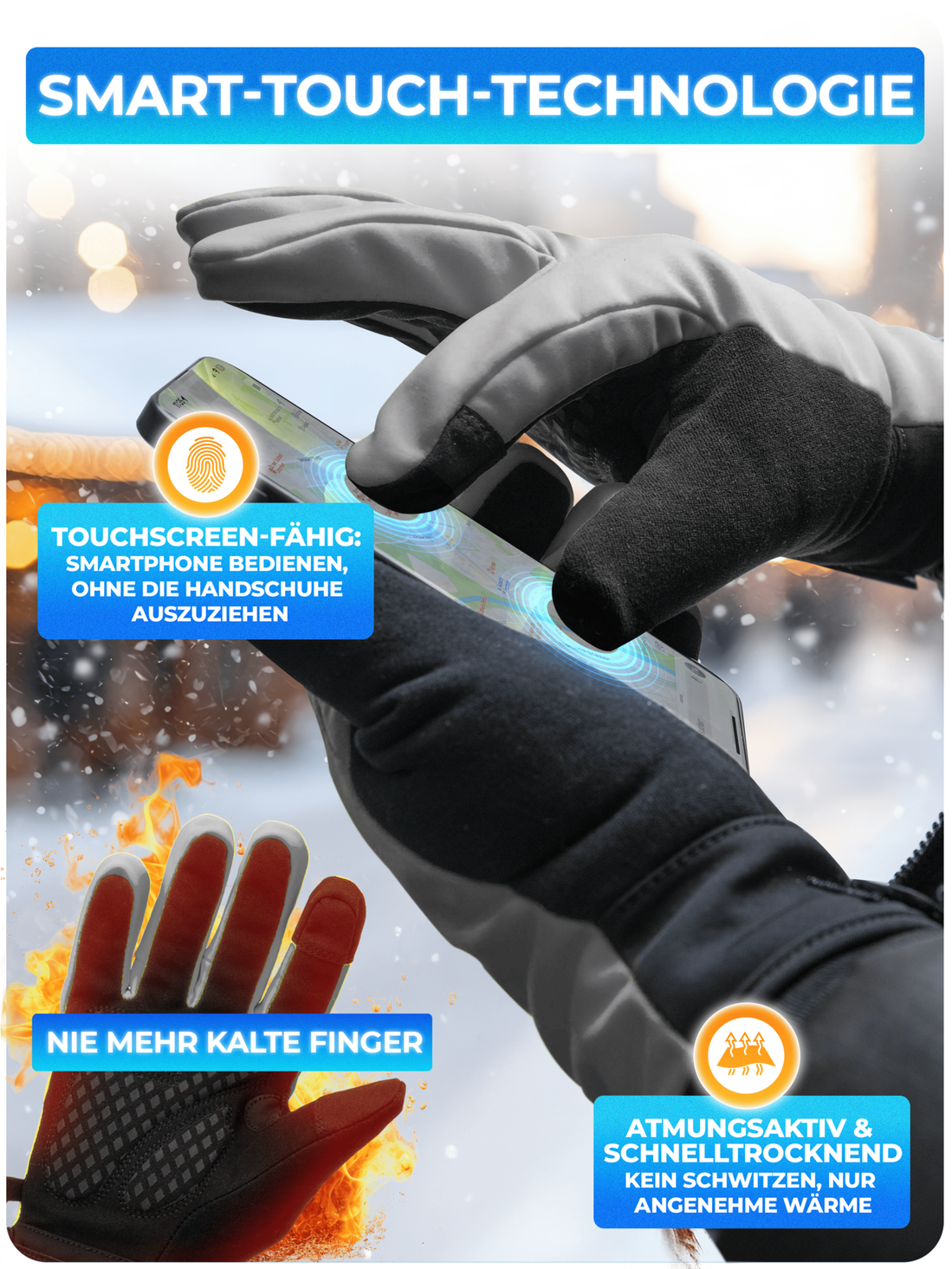 MiVelo Gants d'hiver - Thermo-Fleece & 3M - Coupe-vent, imperméable, écran tactile & antidérapant - Entièrement réfléchissant - Taille XL
