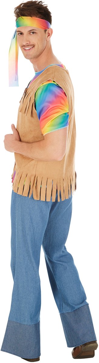 Dressforfun - Costume homme Hippie Peace - T-shirt en jersey élastique, pantalon à pattes d'éléphant, gilet à franges et bandeau - Taille XL