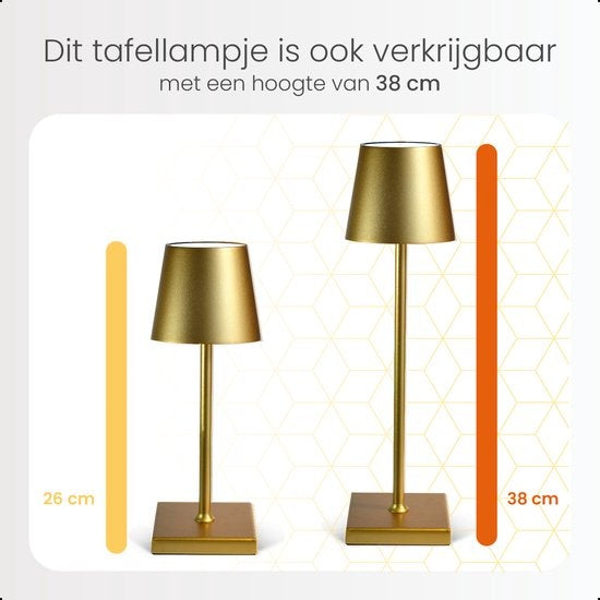 Goliving Lampe à poser Rechargeable - Sans fil et dimmable - Lampe tactile moderne - Lampe de nuit pour chambre à coucher - 26 cm - Or