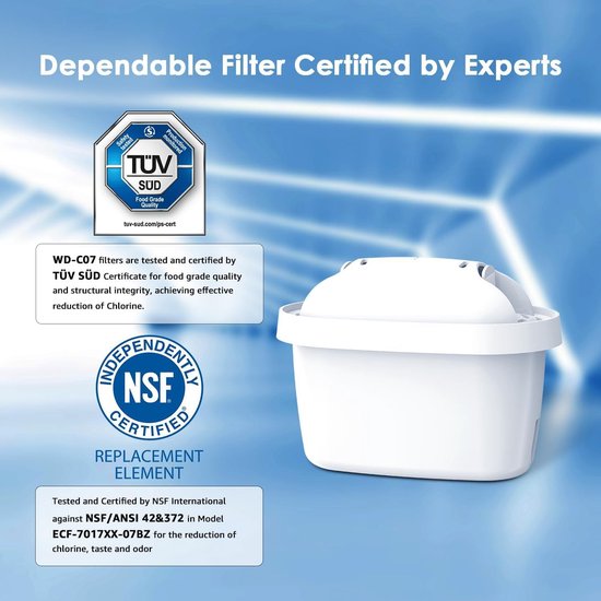Cartouche filtrante Waterdrop certifiée TÜV SÜD - Compatible avec Brita Maxtra - Pour les réservoirs Brita Style, Fun, Marella, Cool, Mavea, Elemaris XL et Flow - 6 pièces
