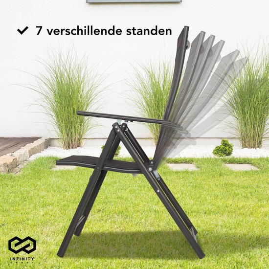 Infinity Goods Chaise de jardin - 7 pieds réglables - pliable - jardin ou balcon - résistant aux intempéries - textile - noir