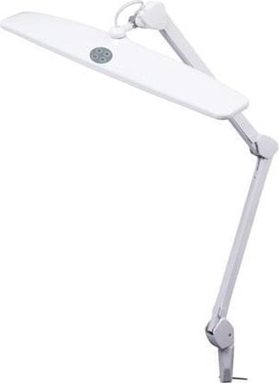 Lampe de bureau LED Velleman avec pince, bras pivotant, interrupteur marche/arrêt et variateur de lumière, 84 LED, largeur 58 cm, 21 W, 6500 K, blanc