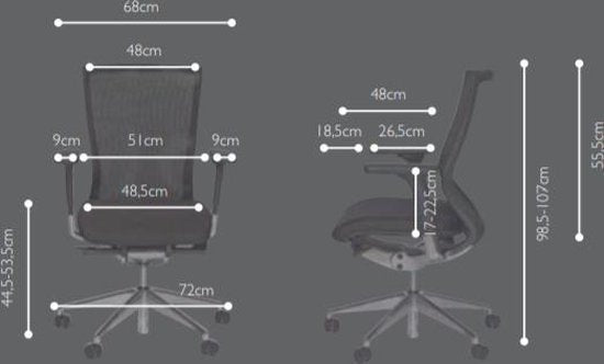 Chaise de bureau - 105, piètement chromé, assise et dossier en cuir noir/noir, accoudoirs.