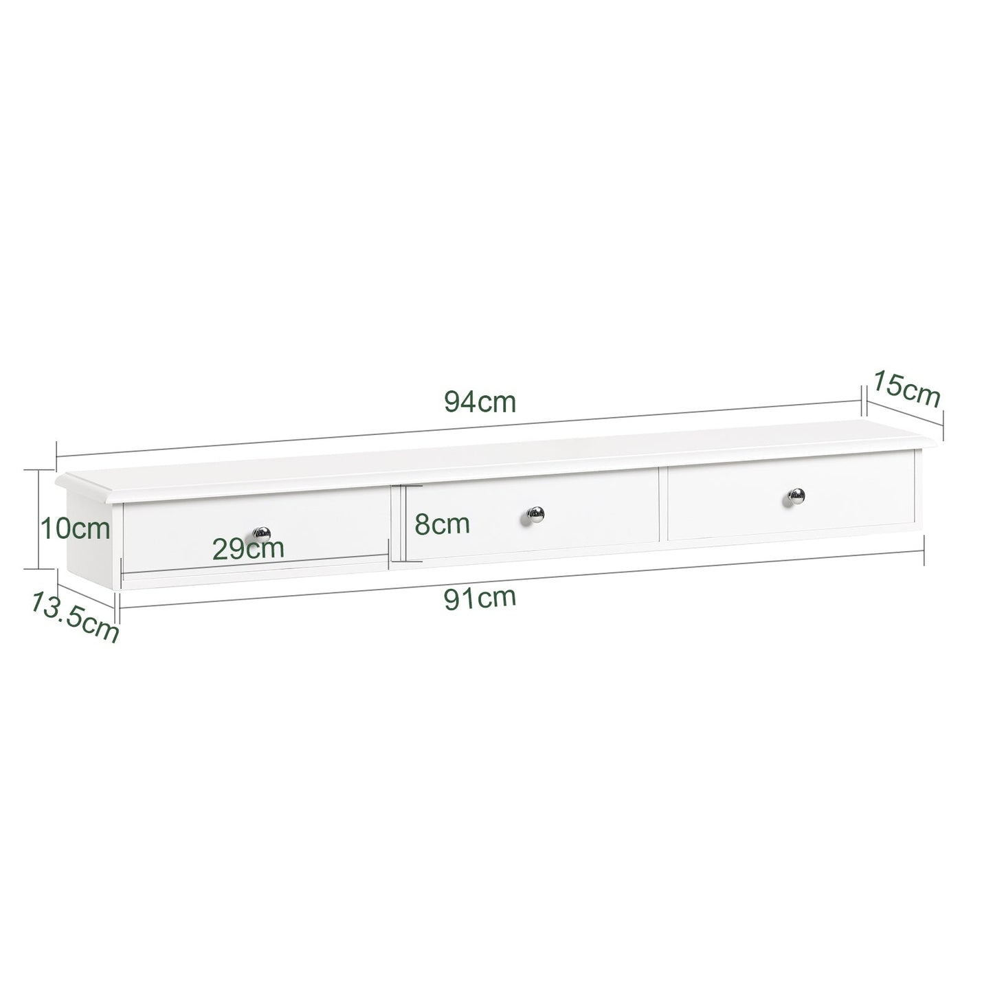 SoBuy Etagère murale avec 3 tiroirs - Max. 10 kg - 91 x 15 x 10 cm - Blanc