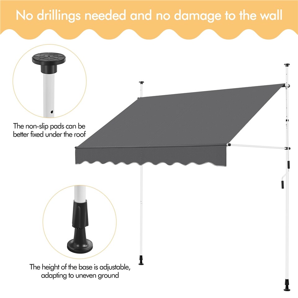 Yaheetech Clamp Sunshade Dark Grey - Extensible manuellement - 250 x 120 cm - Hauteur 210-300 cm