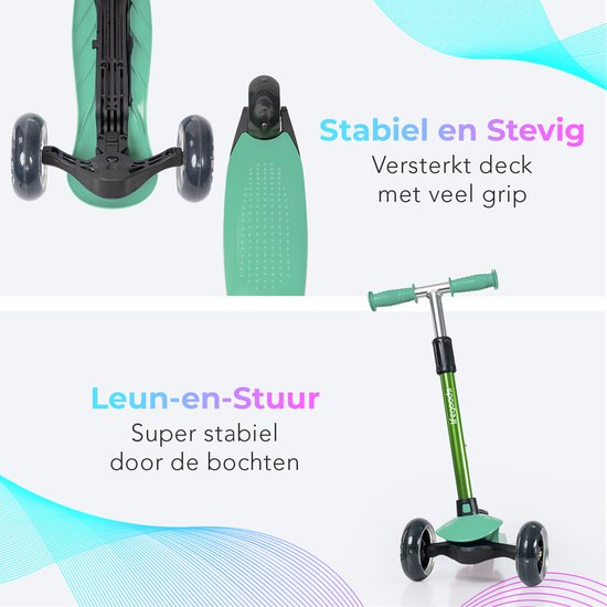 Trottinette LifeGoods pour enfants - 2 à 5 ans - 3 roues lumineuses à LED - Hauteur réglable - Garçons/Filles - Vert menthe