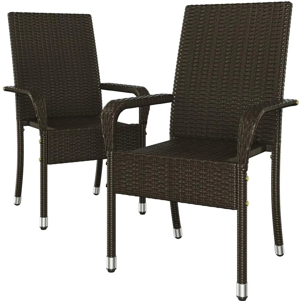 Yaheetech Lot de 2 chaises de jardin – Marron – Polyrattan – 58 x 62,5 x 94,5 cm – Empilables avec accoudoirs