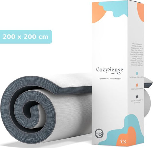 CozySense® Topper 200x200 - Surmatelas - Surmatelas de finition - Mousse à mémoire de forme avec gel rafraîchissant - CertiPUR® - Dureté moyenne - 8 cm - Housse lavable