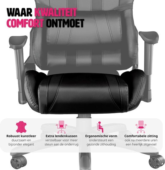 tectake® - bureaustoel gamingchair - luxe burostoel kantoorstoel - racingstoel burostoel gamestoel - zwart - kunstleer - verstelbaar - incl. rug- en nekkussen
