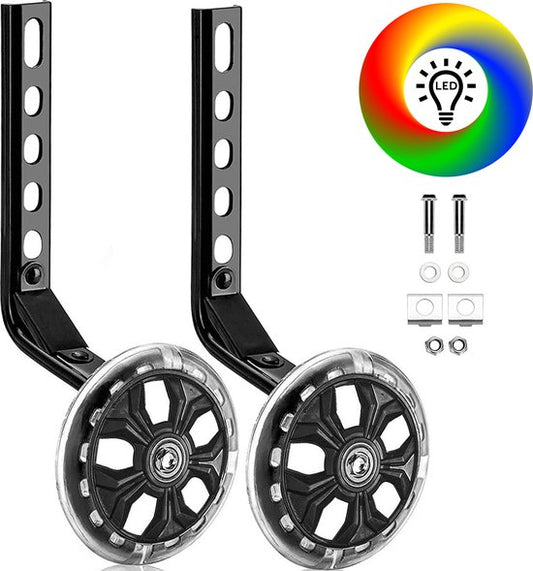 TIKKENS® Sidewheels - 12-20 Inch - LED lights - Sidewheels pour vélo d'enfant - Noir - 12 inch/14 inch/16 inch/18 inch/20 inch - Sidewheels - Accessoires pour vélo d'enfant
