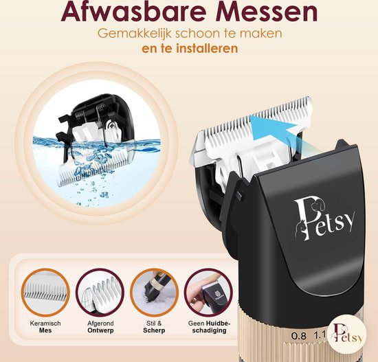 Tondeuse professionnelle pour chiens Petsy - Tondeuse 2-en-1 pour animaux à poil épais - Silencieuse - Tondeuse pour chiens et chats - Tondeuse pour chiens - Station de recharge incluse