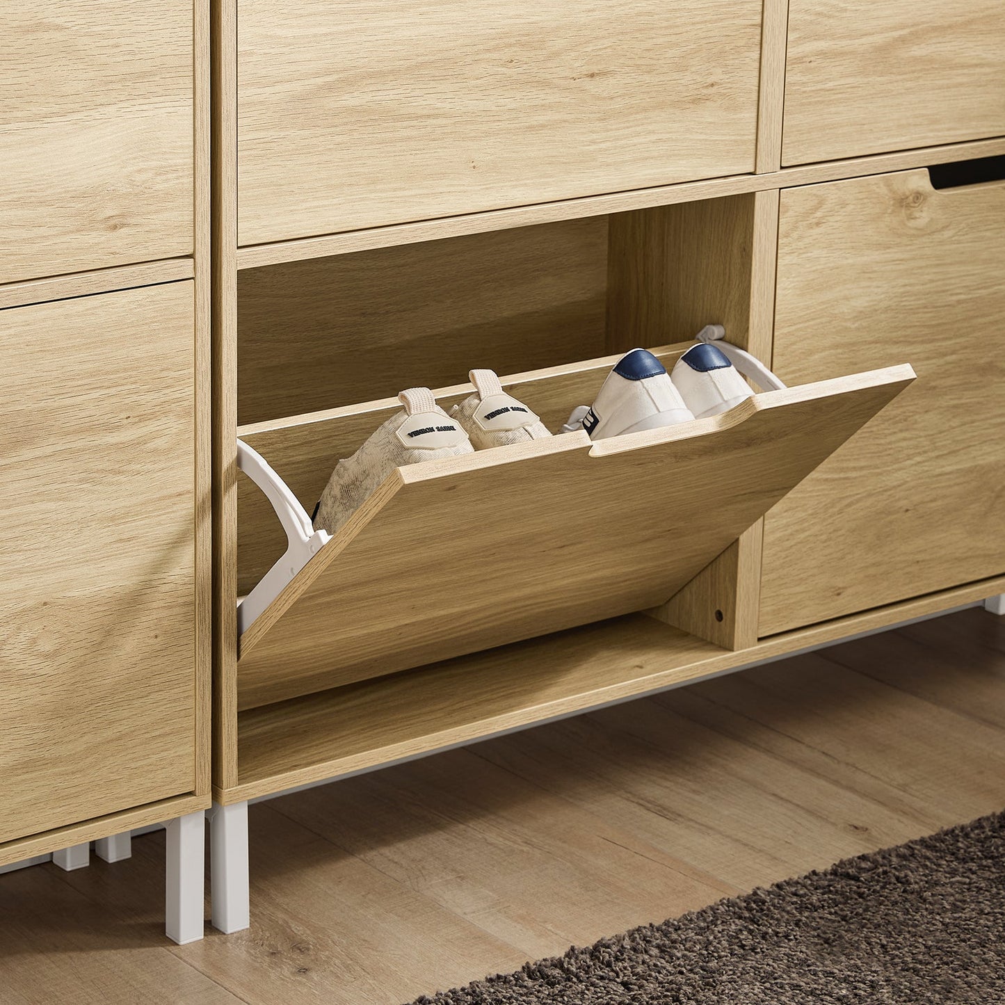 SoBuy Meuble à chaussures FSR100-N - 4 Tiroirs - 19 x 100 x 90 cm - MDF - Marron clair