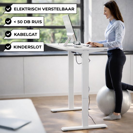 Bayt Bureau assis-debout - Bureau électrique - Bureau réglable en hauteur - 120 x 60 cm - Blanc