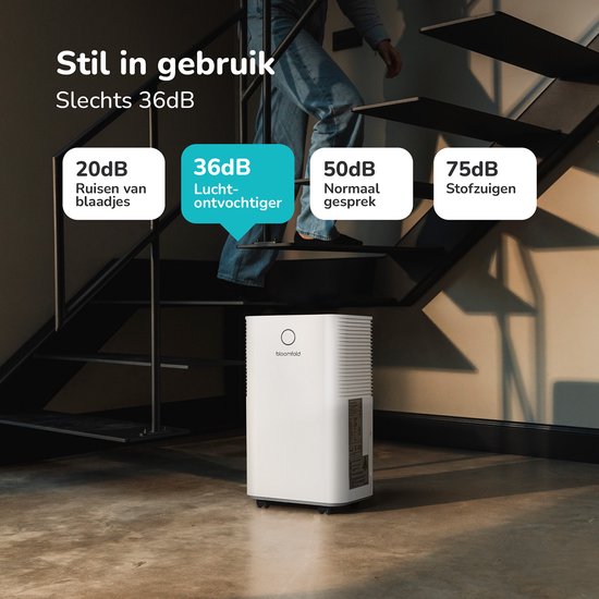 Déshumidificateur Bloomfold - 12L par jour - Fonction Lavage-Séchage incluse - Convient pour le salon, la chambre, la cave et la salle de bain - Déshumidificateur - Blanc