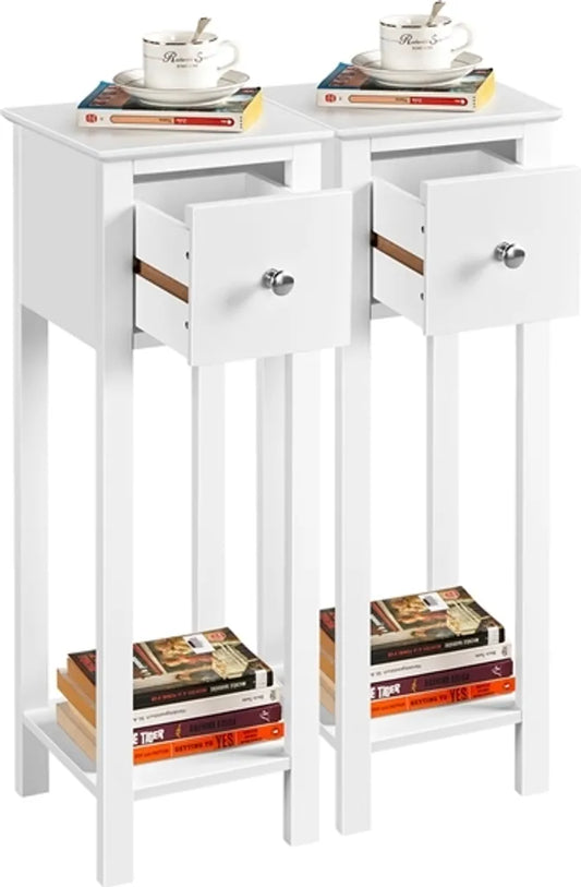 Yaheetech Lot de 2 tables de chevet avec tiroir et compartiment ouvert - Blanc - 25 x 25 x 70 cm