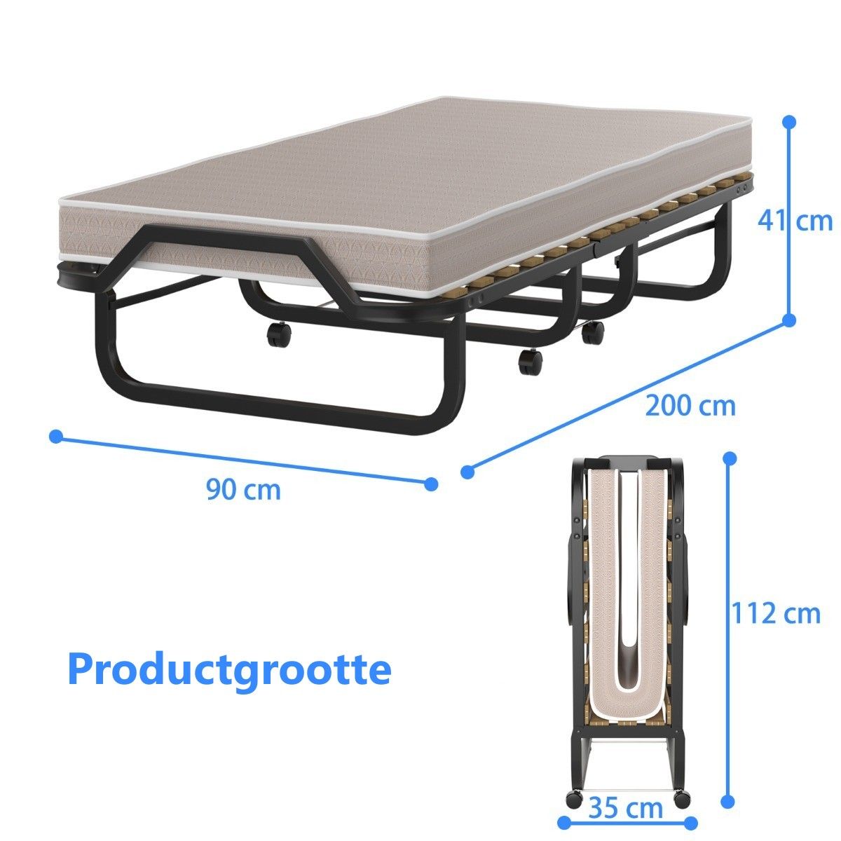 Coast Folding Bed - Single - 200 x 90 x 41 cm - Matelas inclus - Beige & Black