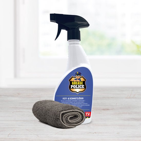 Grease Police avec chiffon en microfibre | Nettoyant puissant contre la graisse et la saleté | Nettoyant multi-usages et dégraissant pour la cuisine, la salle de bains et le jardin