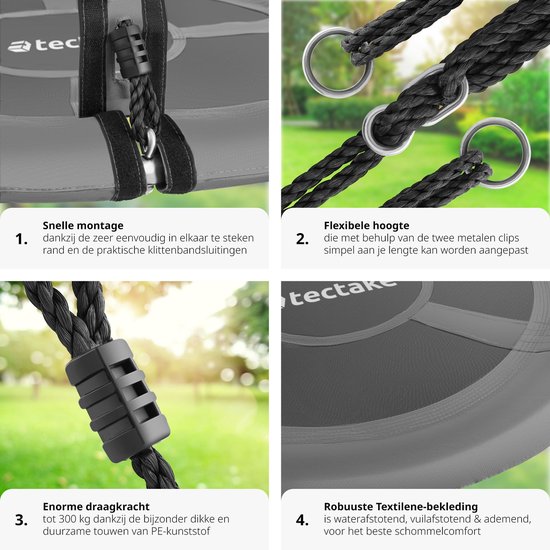 tectake® nesting swing - balançoire à panier avec une capacité de charge jusqu'à 300 kg - balançoire pour enfants et adultes - balançoire de jardin pour l'extérieur ou chaise suspendue pour l'intérieur - jouet pour le jardin ou la chambre d'enfant (DIMENS