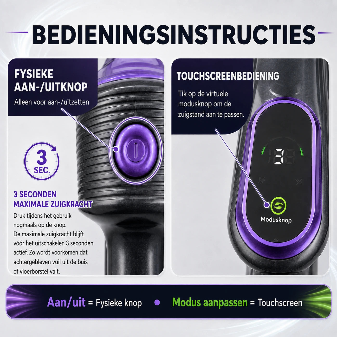 Aspirateur balai sans fil Monsga ME03 - 550 W - 55 kPa - Autonomie de 55 min - 1,2 kg - Brosse anti-enchevêtrement - Batterie amovible - Voyant lumineux vert