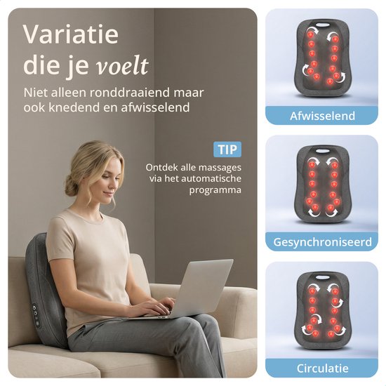 Appareil de massage Lifeproducts pour le dos - Appareil de massage du dos - Coussin de massage Shiatsu - Appareils de massage avec fonction chauffante