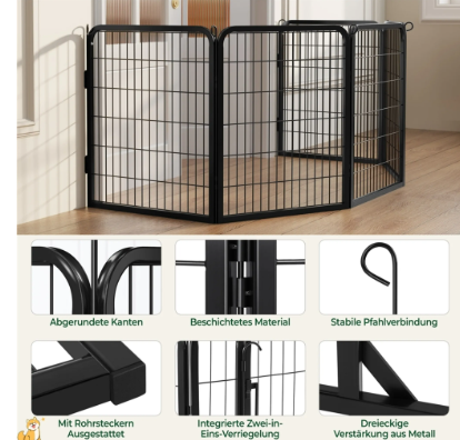 Yaheetech Cage de jeu pour chiots, 8 pièces - Noir - 200 x 68 x 80 cm - Pliable