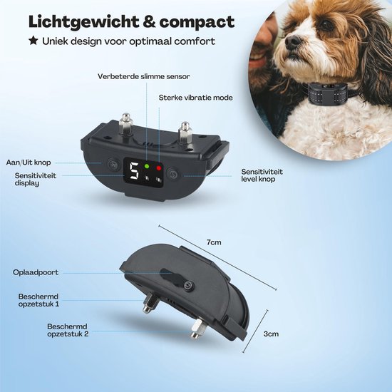 Collier Anti-aboiement Pro - Collier d'éducation sans choc - pour petits et grands chiens - étanche - rechargeable - vibration et audio - 2 colliers supplémentaires