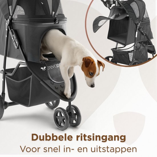TrevoPet® Buggy pour chien pliable - pour petits et moyens chiens jusqu'à 15 kg - hydrofuge avec porte-gobelet, panier de rangement - noir