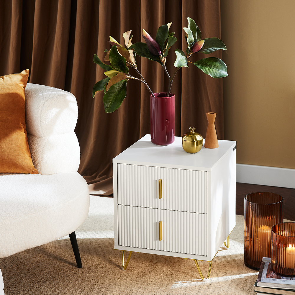 SoBuy Table de chevet avec 2 tiroirs - 40x40x47 cm - Blanc