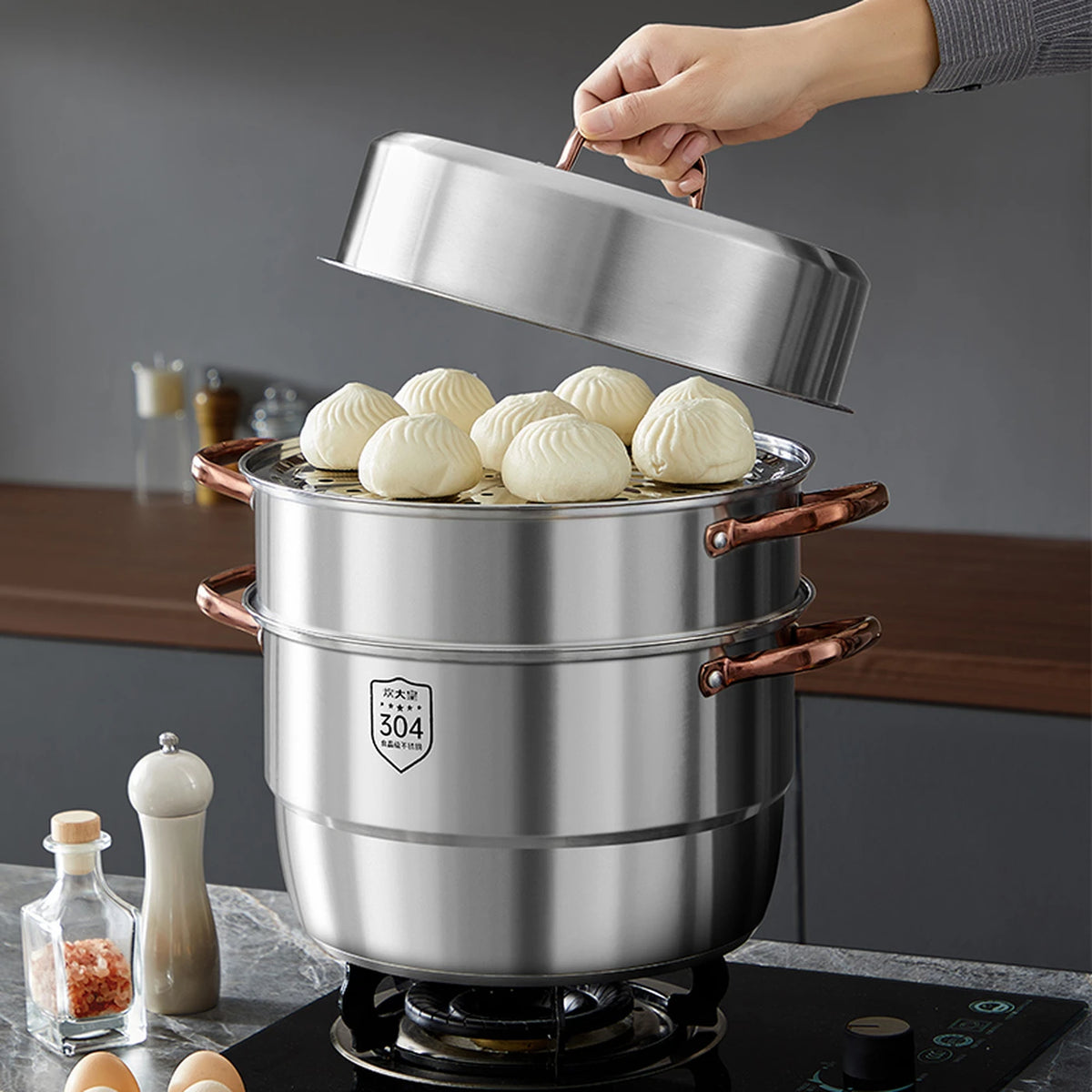 Casserole à vapeur Cooker King à 3 couches - 26 cm - Acier inoxydable 304 - Résistante à la chaleur