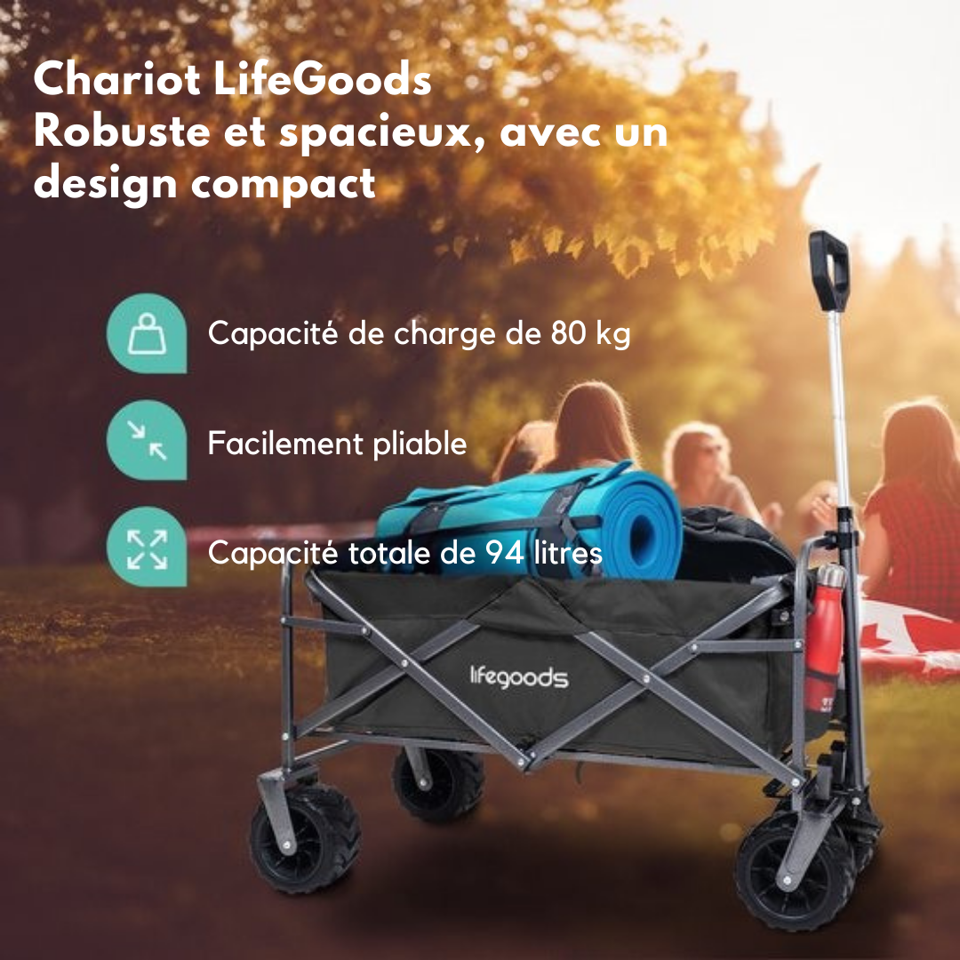 LifeGoods Wagon - Pliable - Capacité de charge 80KG - 94L - Polyester lavable - Noir