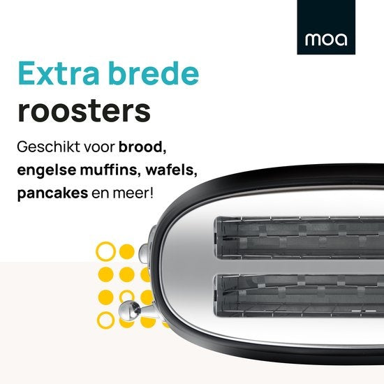 MOA Retro Toaster XL - 6 niveaux de chaleur - 4 sandwichs simultanés - 1500W - Fonction de réchauffage et de décongélation - Noir - T5B
