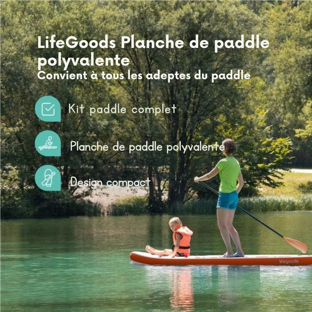 Paddle gonflable  LifeGoods - Max. 135KG - 320x81cm - Blanc/Orange