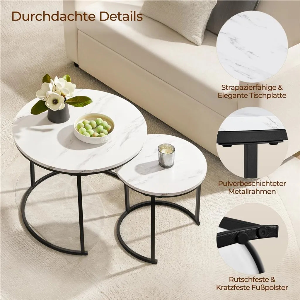 Yaheetech Lot de 2 tables basses – Blanc – Rondes – Ø 60 x 50,5 cm et Ø 40 x 41,5 cm