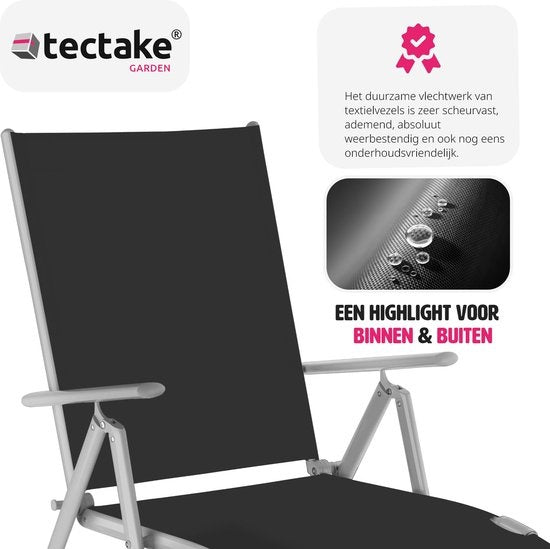 tectake® - bain de soleil - dossier réglable - noir/argenté