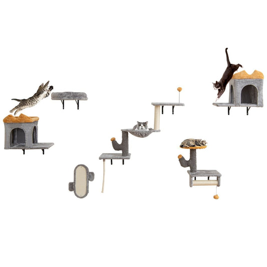 Ensemble de tours pour chats à fixer au mur Coast - Peu encombrant - Plateforme à 2 niveaux - Gris