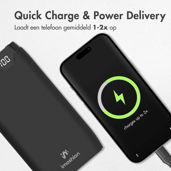 Batterie externe - imoshion® - 10000 mAh - Chargeur rapide 18W - Power Delivery - USB C & USB A - Convient à Apple iPhone et Samsung - Noir