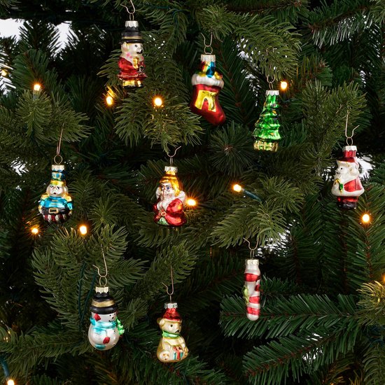 Mica Decorations - Lot de 20 boules de Noël - Décorations de Noël pour le sapin - Ornements de Noël en verre représentant des personnages classiques de Noël - Boules de Noël de 3,5 cm - Vert