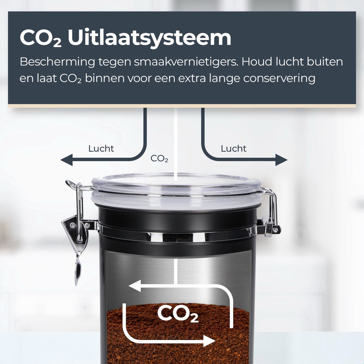 Boîte à café Castagnola - hermétique avec sortie CO2 - 1,8 litres - Noir