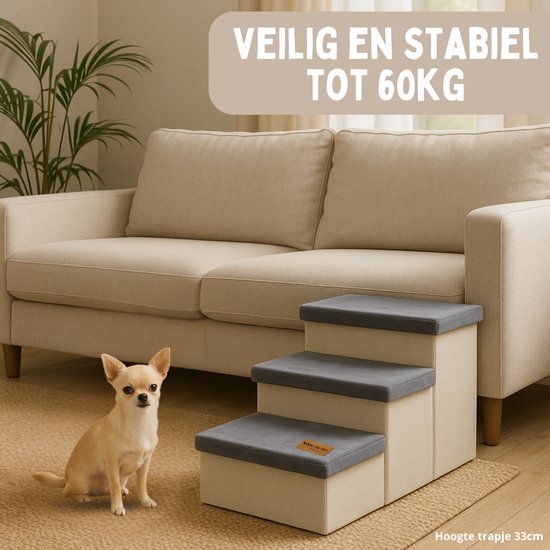 Escalier pour chien Escalier robuste pour chien avec rangement - Escalier pour chien - marche pour canapé ou lit - Jusqu'à 60 kg - Anthracite - Universel
