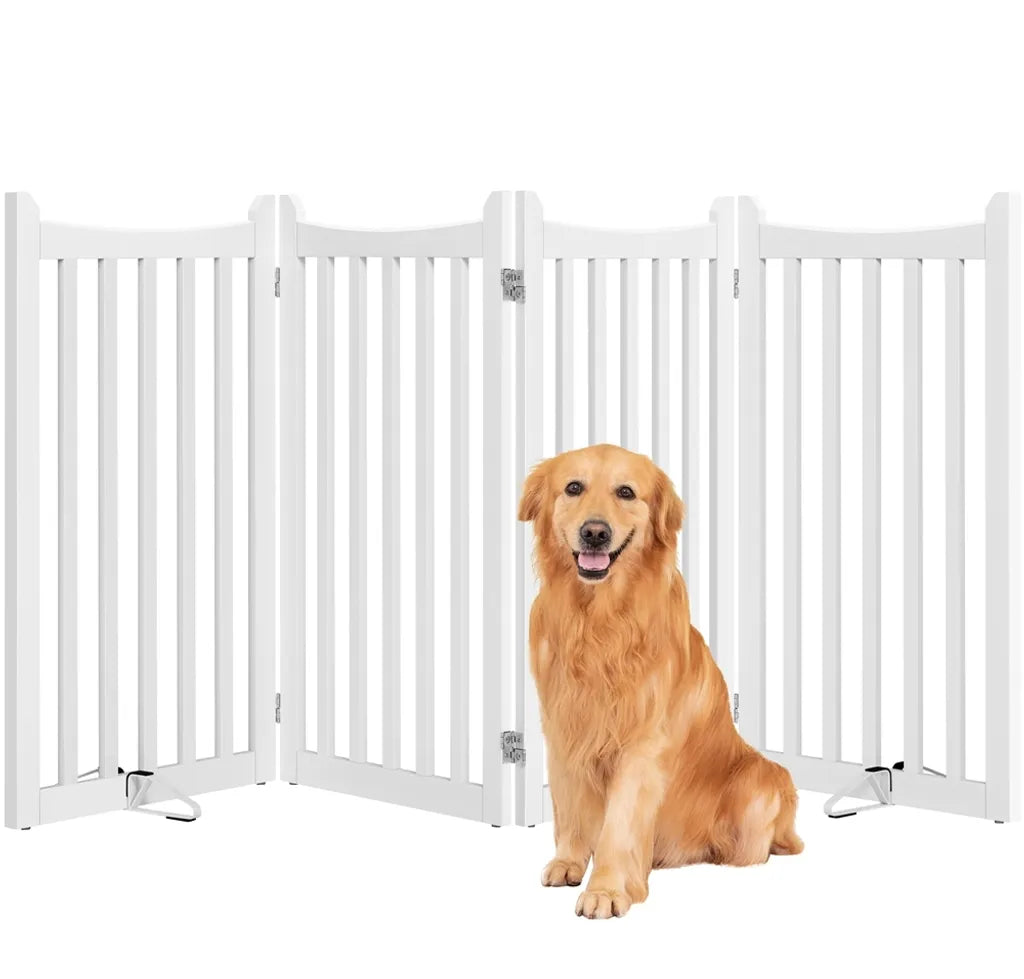 Yaheetech Dog Fence White - Clôture de sécurité pliable avec 4 panneaux - 201.5 x 90.5 x 1.8 cm