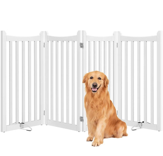 Yaheetech Dog Fence White - Clôture de sécurité pliable avec 4 panneaux - 201.5 x 90.5 x 1.8 cm
