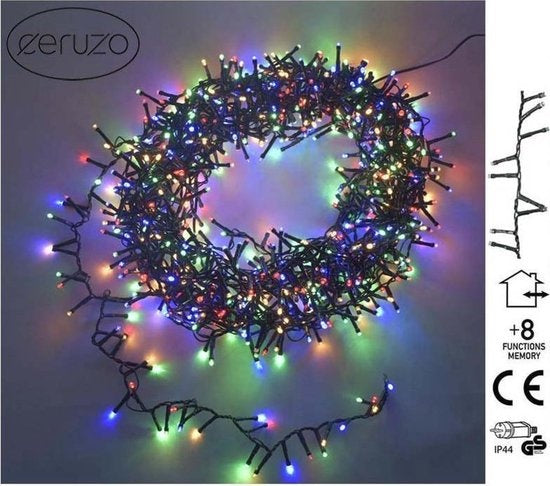 Ceruzo Lumières de Noël colorées - Micro Cluster - 1000 LEDs - 20 mètres - 8 fonctions lumineuses + mémoire - multicolore