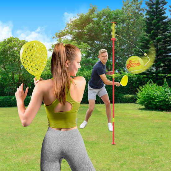 Swingball Classic - Bâton de tennis avec base toutes surfaces - avec support de raquette et piquet de terre - rouge/jaune