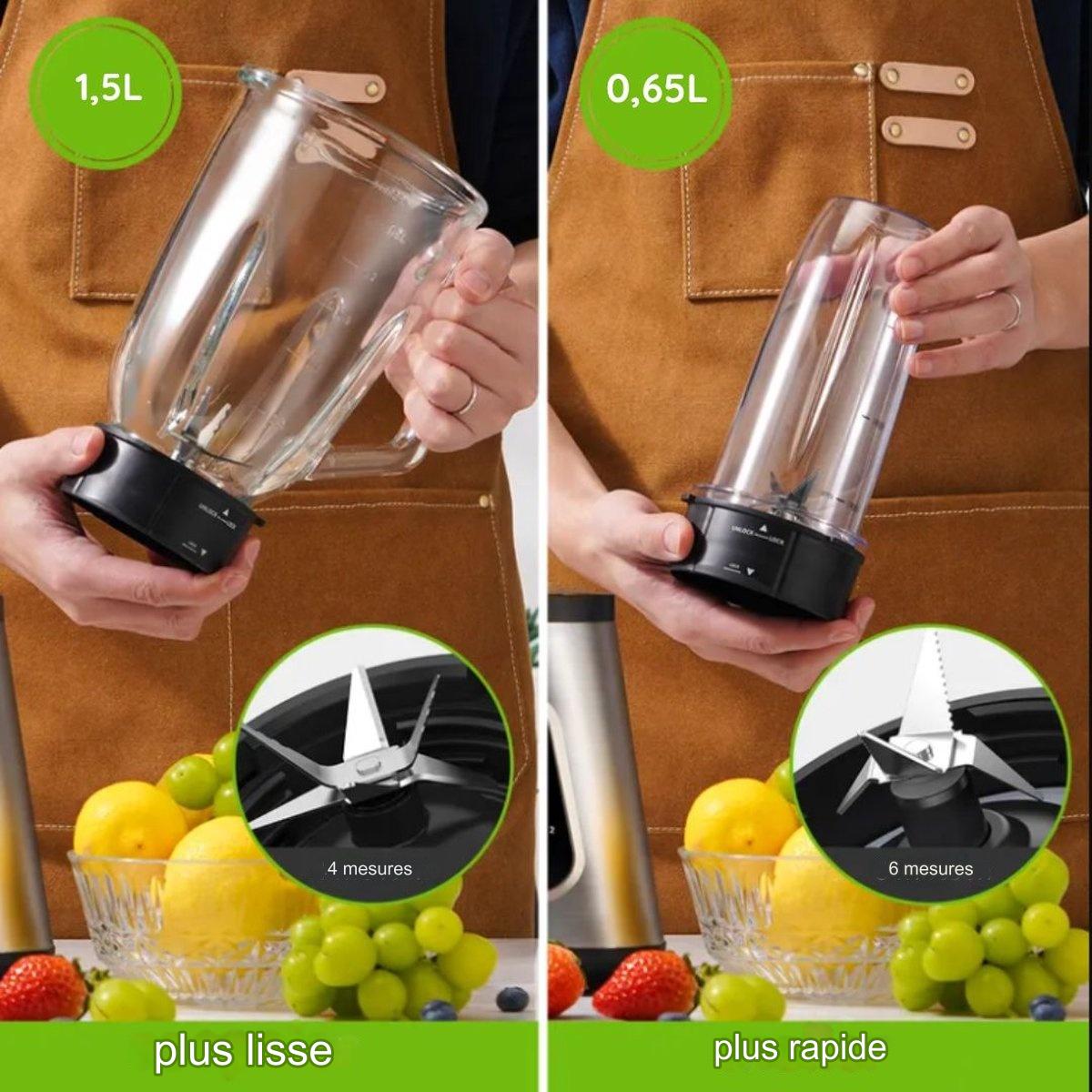 Mixeur Safecourt Kitchen- 1200 watts- 3 positions - acier inoxydable