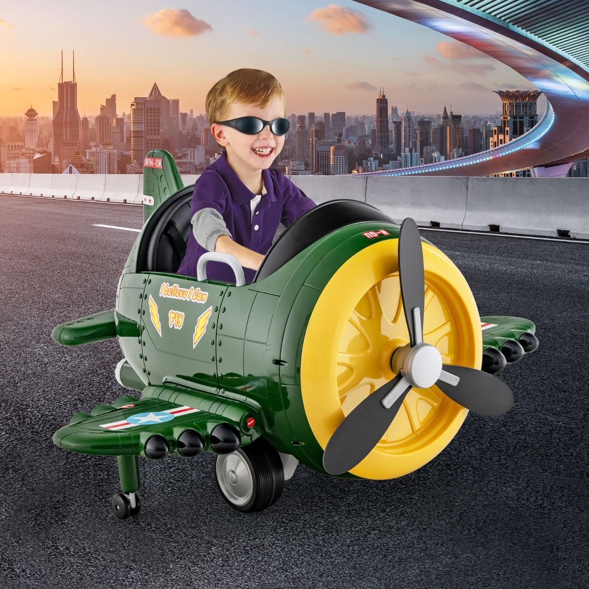 Avion électrique Coast pour enfants avec télécommande 124x100x62 cm - Vert/Jaune