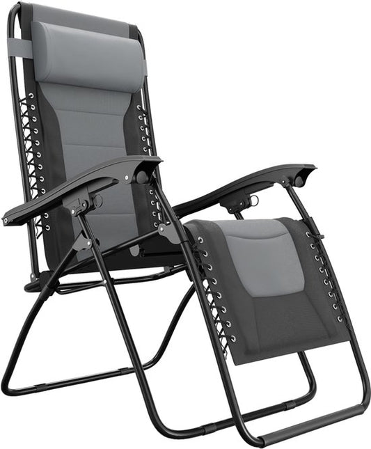 Chaise longue LifeGoods - Pliable - Inclinable de 30° à 90° - Charge max 150kg - Noir/gris